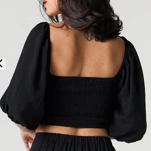 Forever 21 Smocked Puff Sleeve Crop Top – Black – Large - Picture 3 of 9